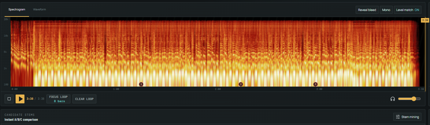 Detailed spectrogram and waveform view